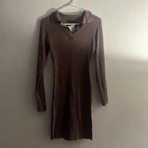 Taupe Stretchy Bodycon Mini Dress Collared